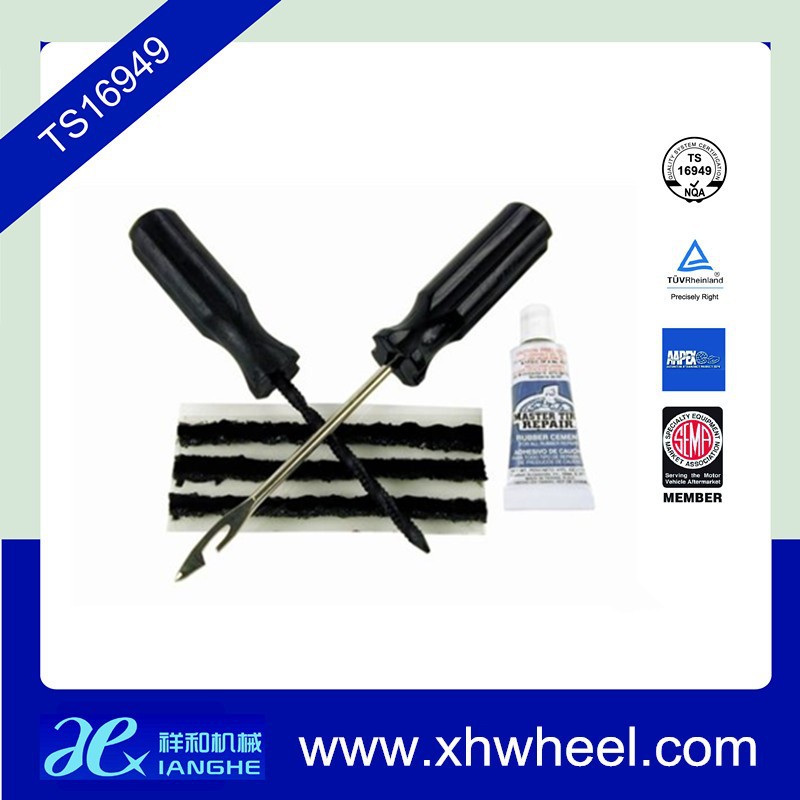 Tire Repair Kit - Plug Patches Strings/Rasp, Inserting Tool/Glue Cement